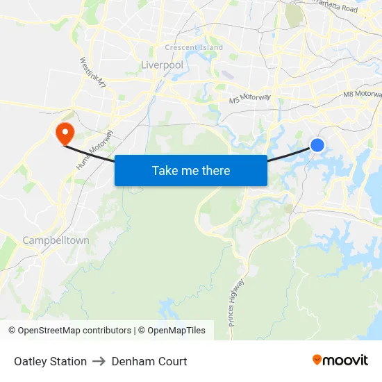 Oatley Station to Denham Court map