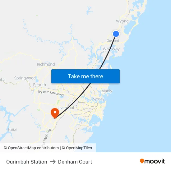 Ourimbah Station to Denham Court map