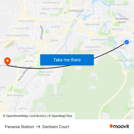 Panania Station to Denham Court map