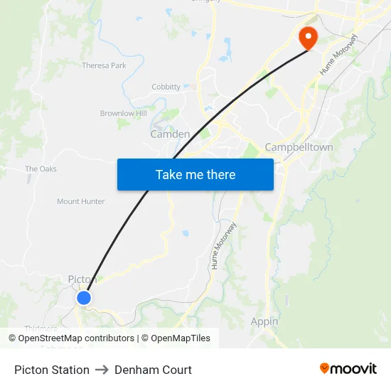 Picton Station to Denham Court map