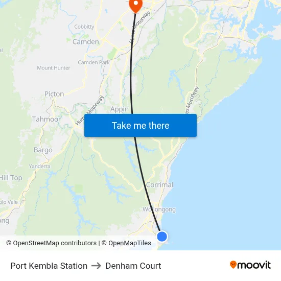 Port Kembla Station to Denham Court map
