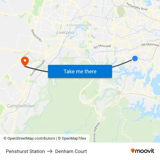 Penshurst Station to Denham Court map