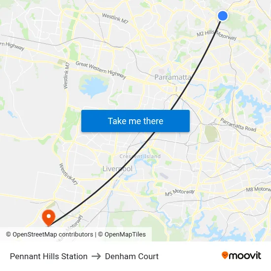 Pennant Hills Station to Denham Court map