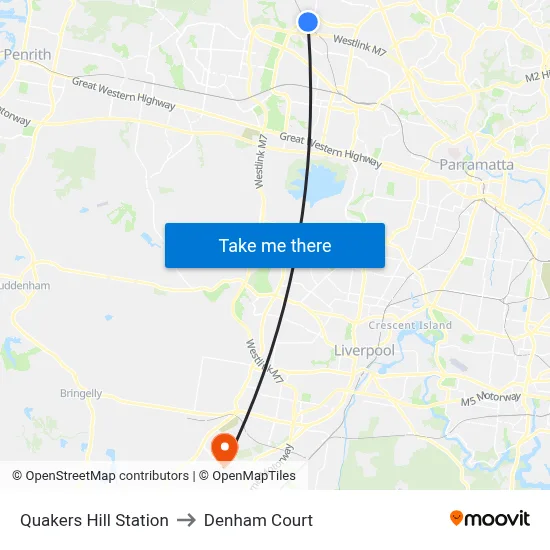 Quakers Hill Station to Denham Court map