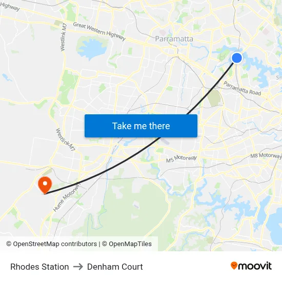 Rhodes Station to Denham Court map