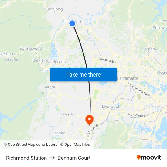 Richmond Station to Denham Court map