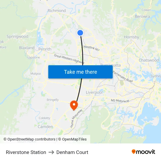 Riverstone Station to Denham Court map