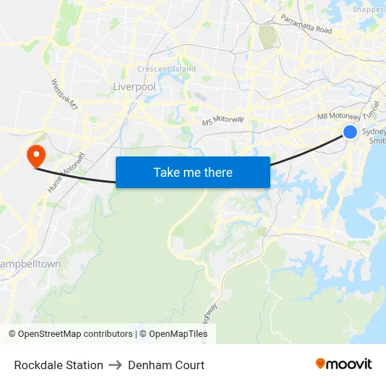 Rockdale Station to Denham Court map