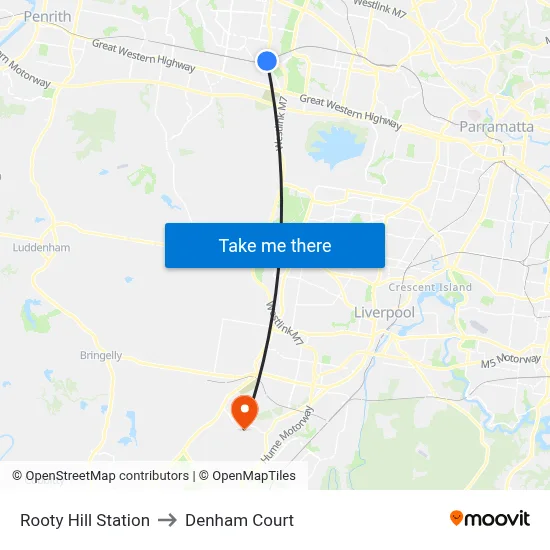 Rooty Hill Station to Denham Court map