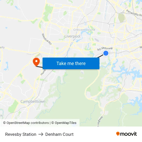 Revesby Station to Denham Court map