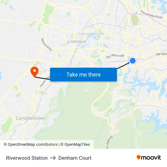Riverwood Station to Denham Court map