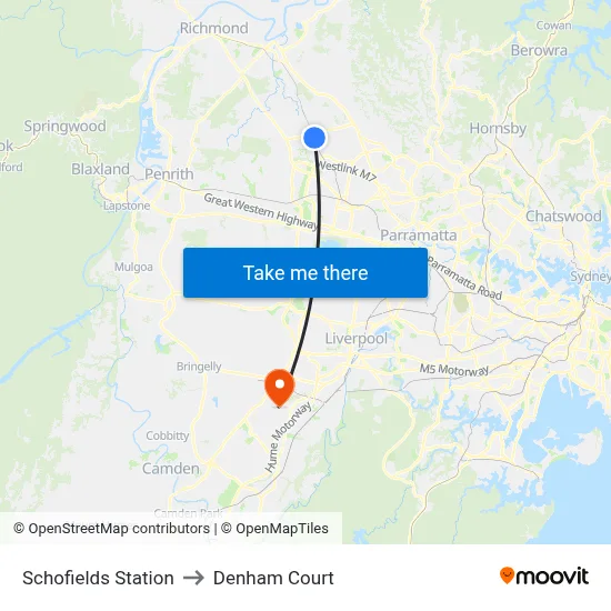 Schofields Station to Denham Court map