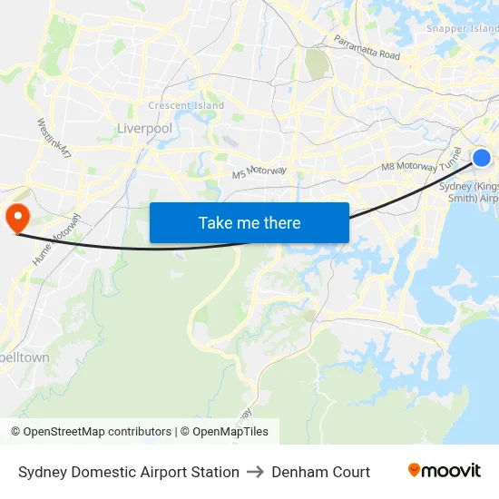 Sydney Domestic Airport Station to Denham Court map