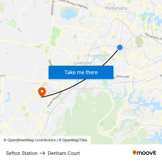 Sefton Station to Denham Court map
