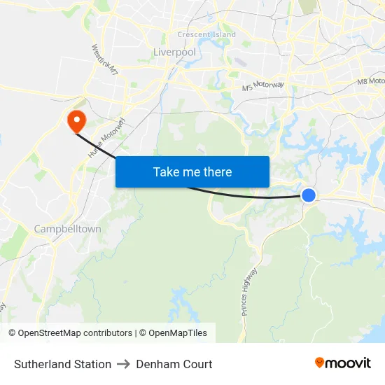 Sutherland Station to Denham Court map