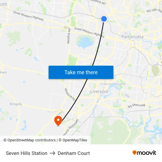 Seven Hills Station to Denham Court map