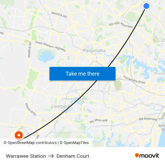 Warrawee Station to Denham Court map