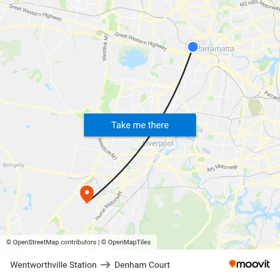 Wentworthville Station to Denham Court map