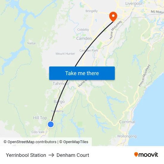 Yerrinbool Station to Denham Court map