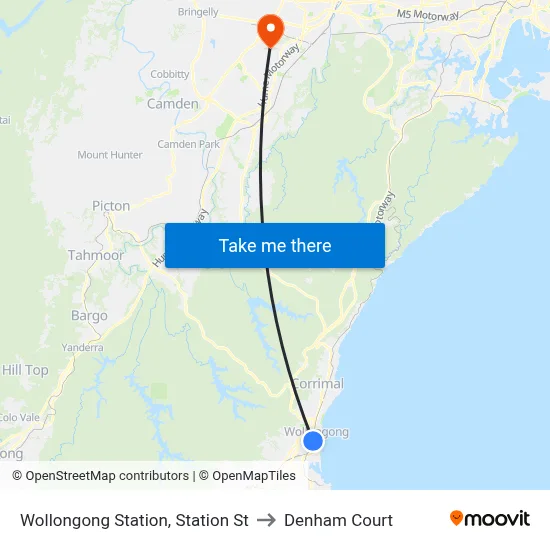 Wollongong Station, Station St to Denham Court map