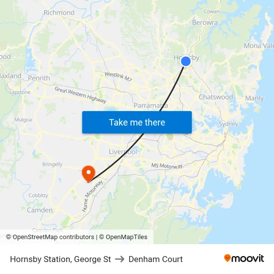 Hornsby Station, George St to Denham Court map