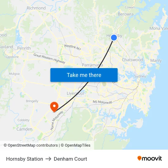 Hornsby Station to Denham Court map