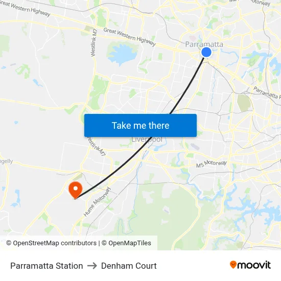 Parramatta Station to Denham Court map