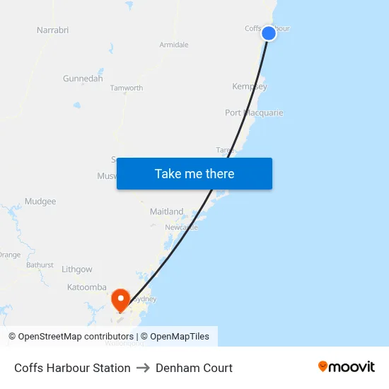 Coffs Harbour Station to Denham Court map