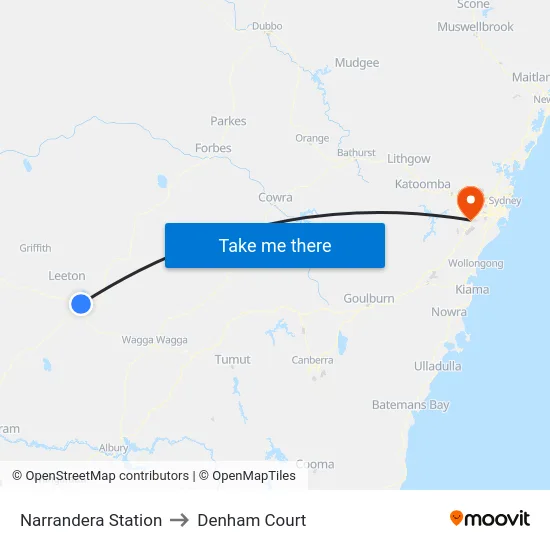 Narrandera Station to Denham Court map