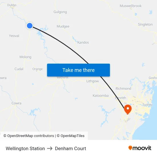 Wellington Station to Denham Court map