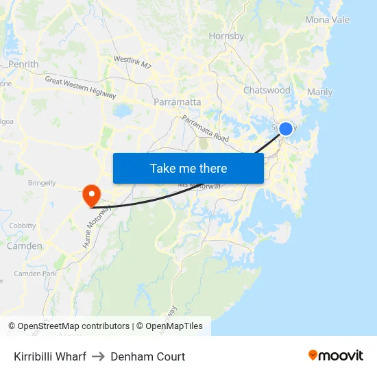 Kirribilli Wharf to Denham Court map