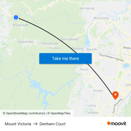 Mount Victoria to Denham Court map