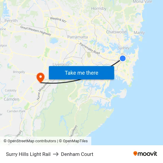 Surry Hills Light Rail to Denham Court map