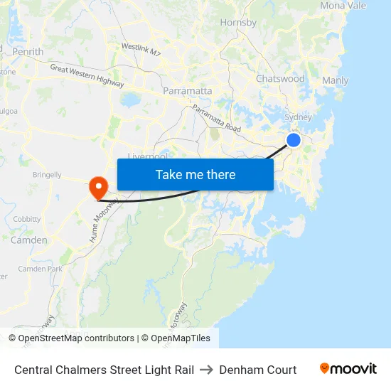 Central Chalmers Street Light Rail to Denham Court map