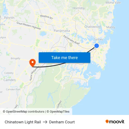 Chinatown Light Rail to Denham Court map