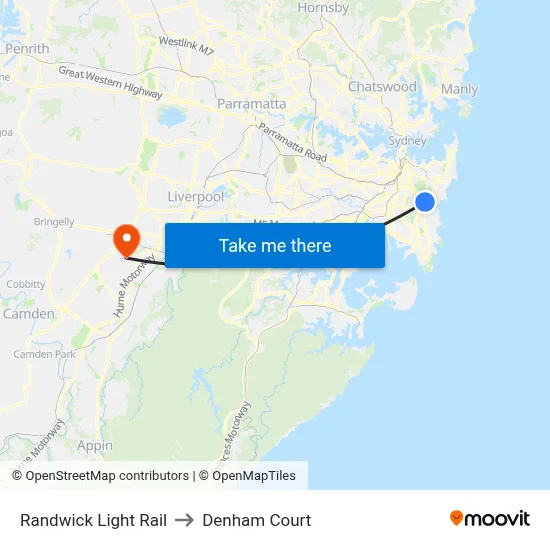 Randwick Light Rail to Denham Court map