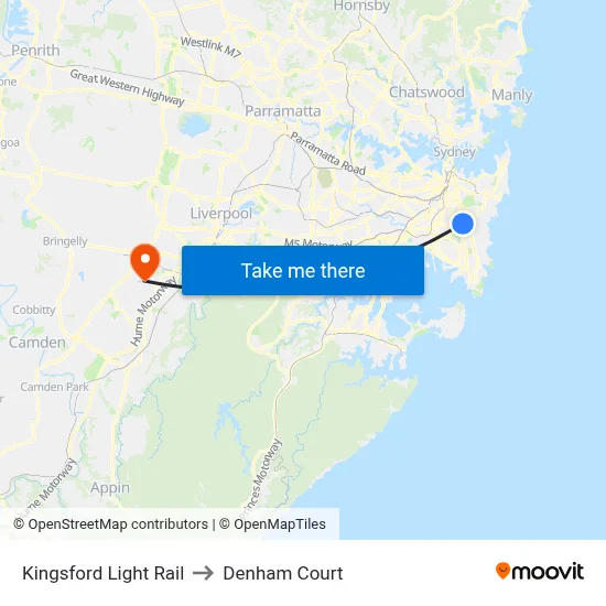 Kingsford Light Rail to Denham Court map