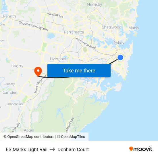ES Marks Light Rail to Denham Court map