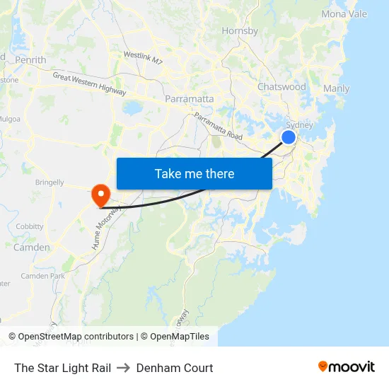 The Star Light Rail to Denham Court map
