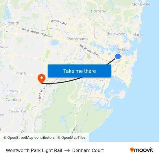 Wentworth Park Light Rail to Denham Court map