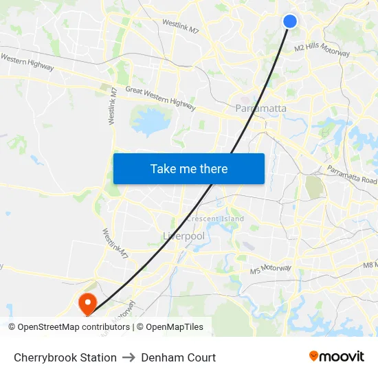 Cherrybrook Station to Denham Court map
