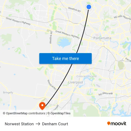 Norwest Station to Denham Court map