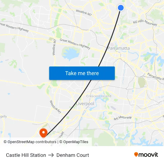 Castle Hill Station to Denham Court map