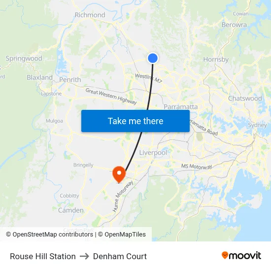Rouse Hill Station to Denham Court map