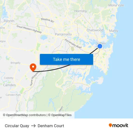 Circular Quay to Denham Court map