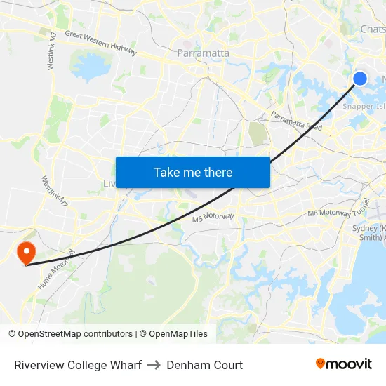 Riverview College Wharf to Denham Court map
