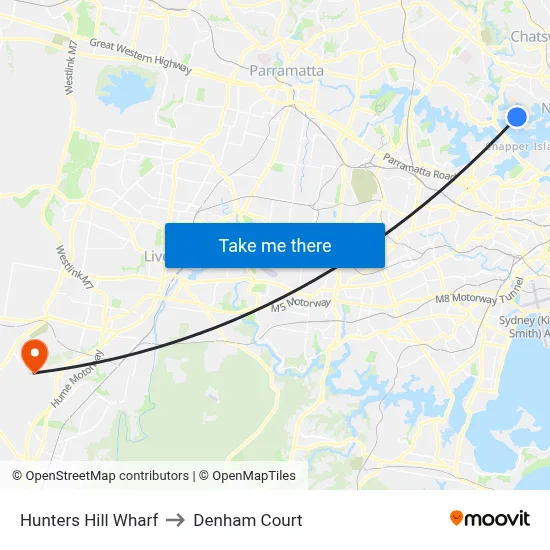 Hunters Hill Wharf to Denham Court map