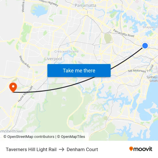 Taverners Hill Light Rail to Denham Court map