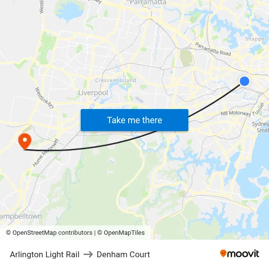 Arlington Light Rail to Denham Court map