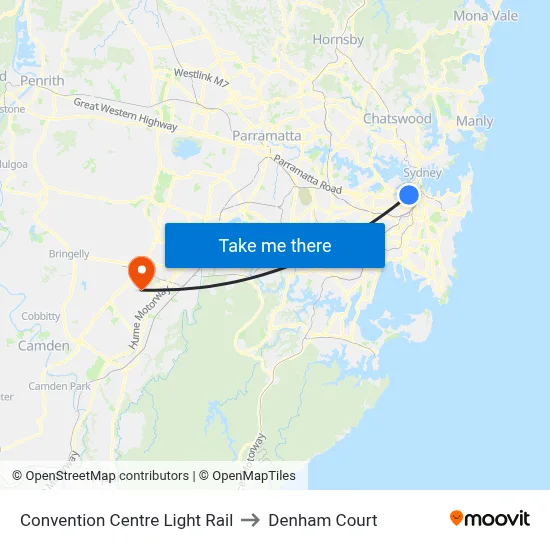 Convention Centre Light Rail to Denham Court map
